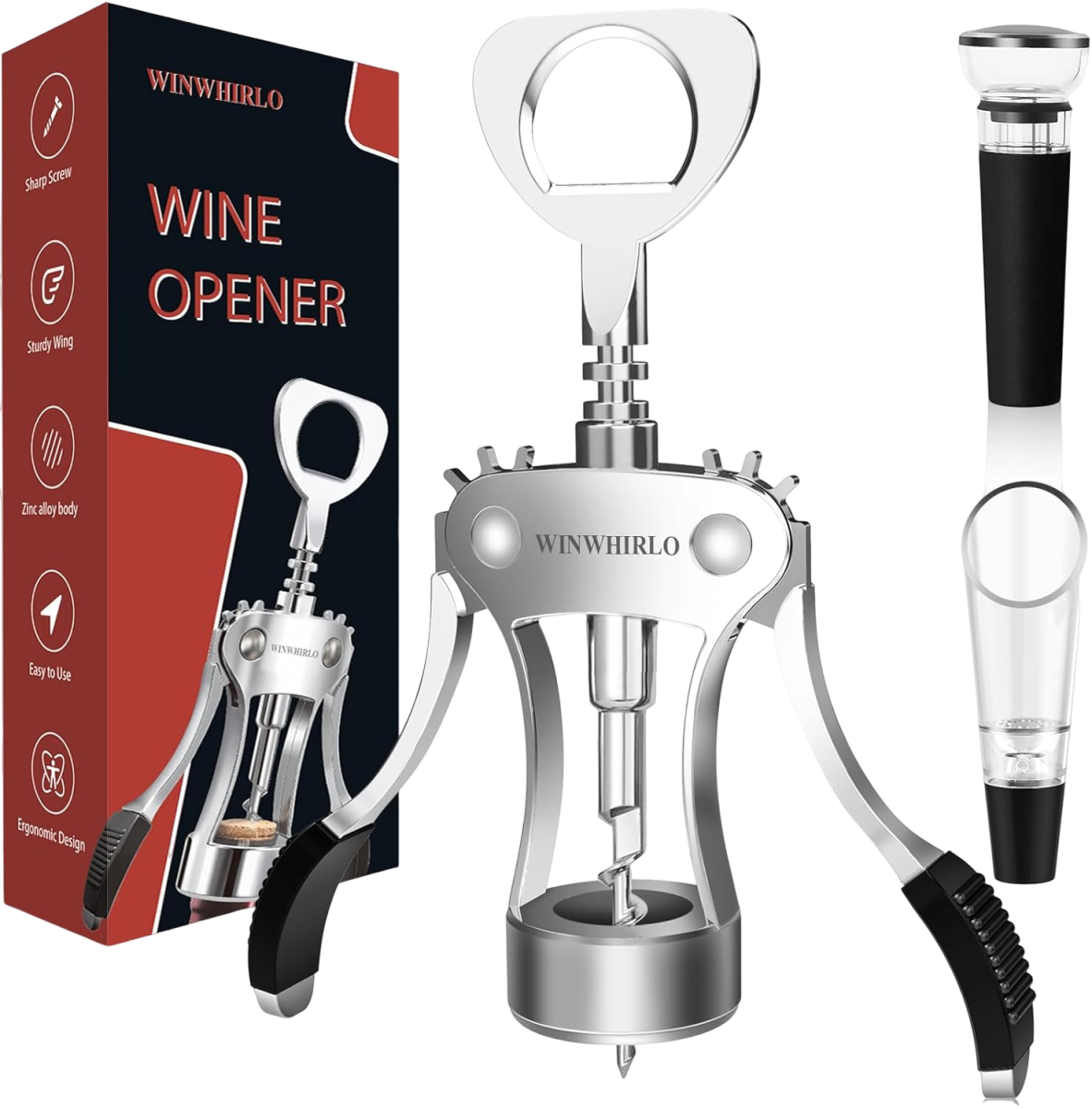 4-in-1 Wine Opener Set with Vacuum Stopper & Aerator Pourer